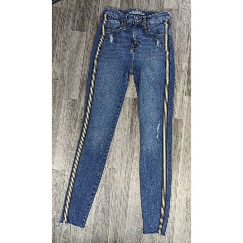 Wild Fable Size 00/24 R Striped‎ Distressed High Rise Skinny Denim Jeans